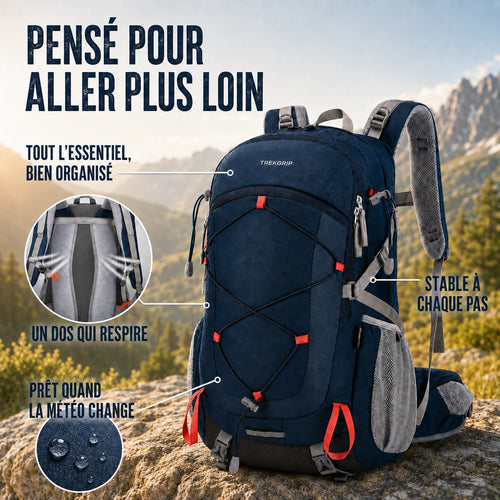 Sac à dos de randonnée TrekGrip 40 L - bleu minuit
