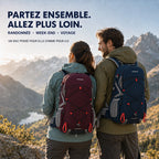 Un homme et une femme portant chacun un sac à dos TrekGrip en randonnée, modèle unisexe